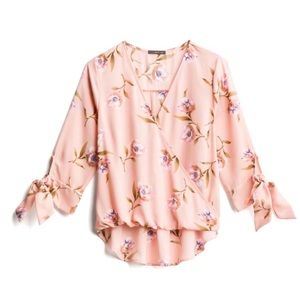 West Kei Allan Surplice Tie Sleeve High Low Blouse